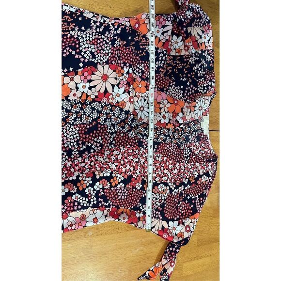 MICHAEL KORS FLORAL SPLIT SLEEVE TOP WOMENS SIZE L - Picture 7 of 11